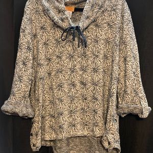 Ruby Road Womens Cowl Neck Snap Up Navy and Silver Shimmer Sweater Sweater